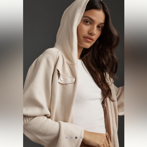 Pilcro Bell-Sleeve Open-Front Cropped Hooded Sweater - Picture 2 of 4